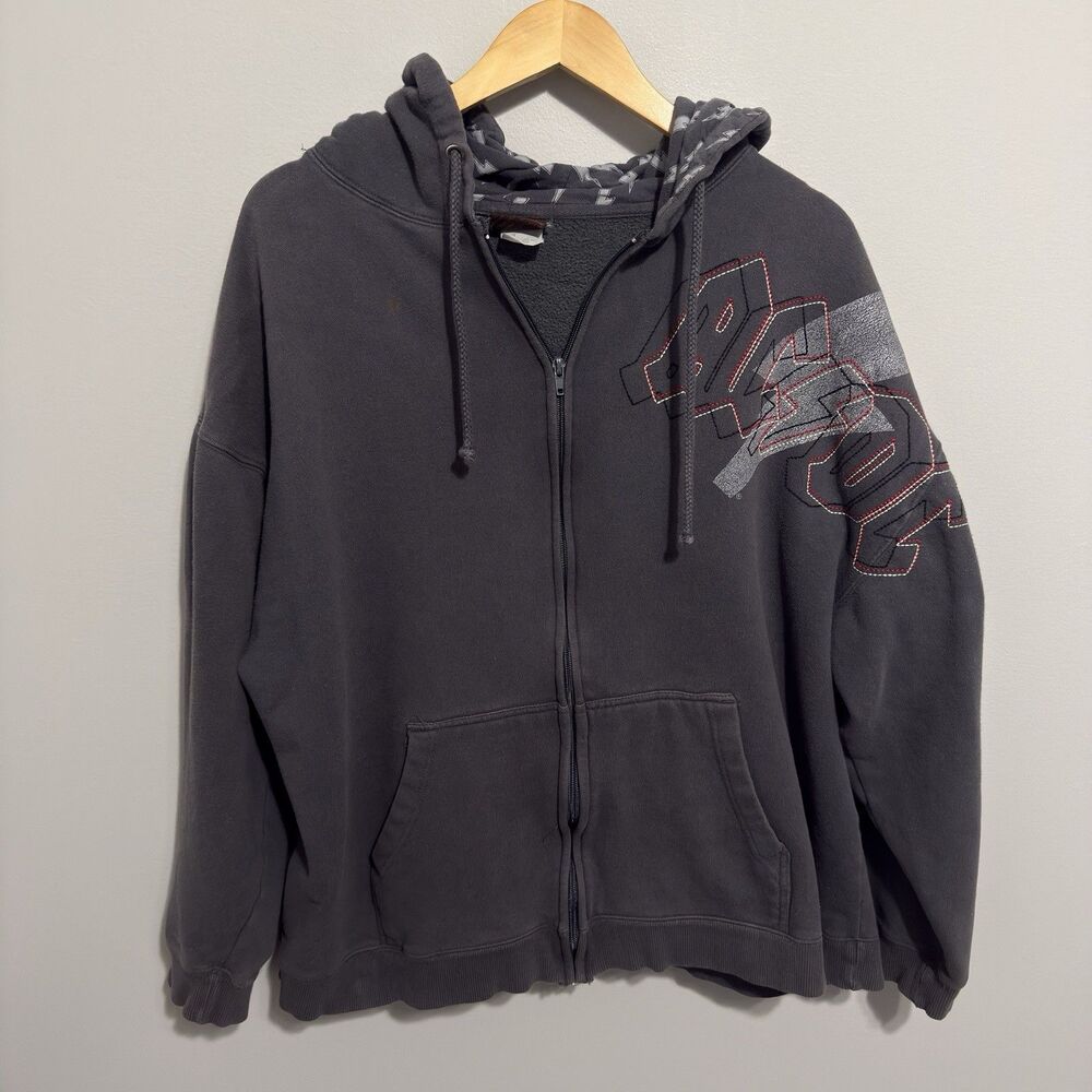 AC/DC Rockware Black Ice Men's 2XL Black Full Zip Fleece Y2K Graphic